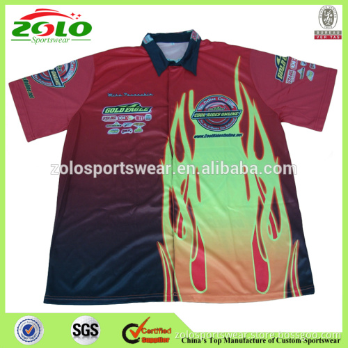 Full Button Down Hidden Snap Sublimation Custom Individual 100% polyester Car Racing Shirts